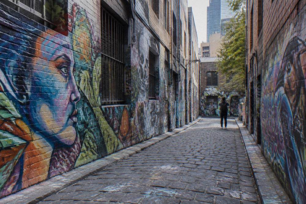 Colourful street art covering the walls of Hosier Lane in central Melbourne