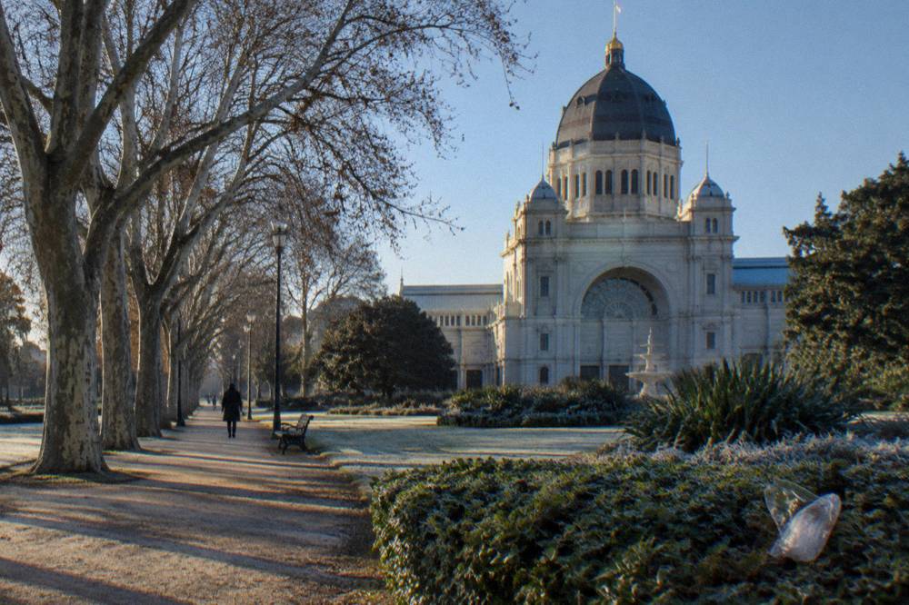 The Royal Exhibition Building facade beside Melbourne Museum in Carlton Gardens